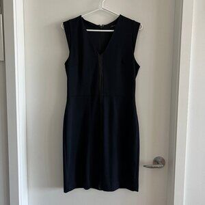 Banana Republic Navy Sheath Dress Faux Leather Trim V-Neck Size 6